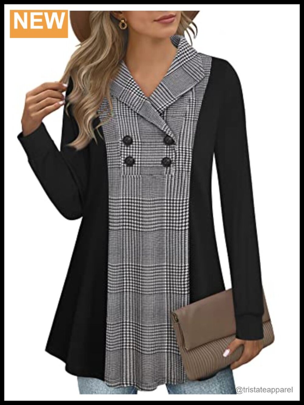 Women's Long Sleeve V-Neck Tunic Sweatshirt with Buttons